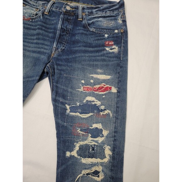 Polo Ralph Lauren Mens Classic Fit Patchwork Bandana Distressed Denim Jeans - Picture 8 of 16